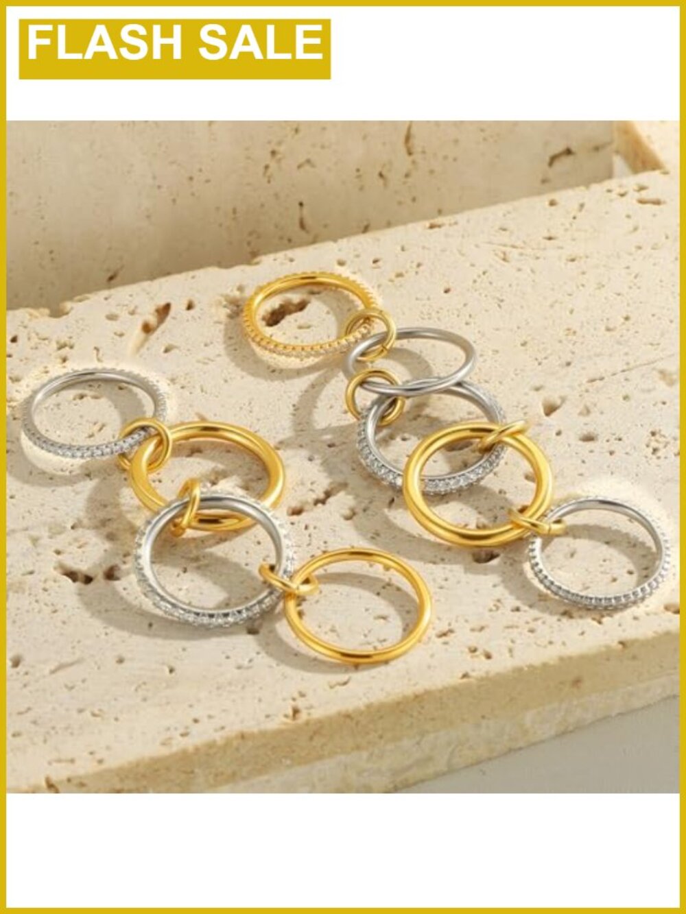 14K Gold Silver Plated Stackable Rings Set Wedding Ring - Picture 6 of 6